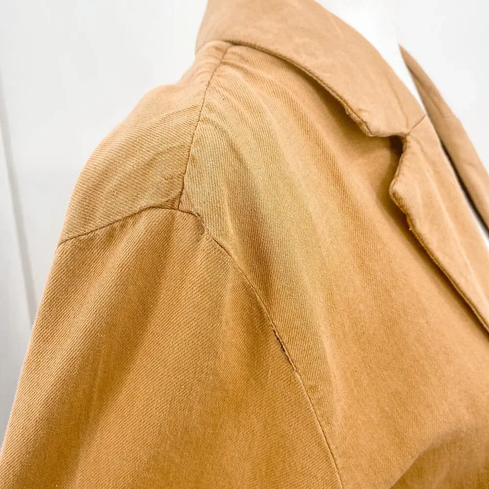 Free People Simply Perfect Tan Brown Linen Cotton Oversized Blazer Jacket Small